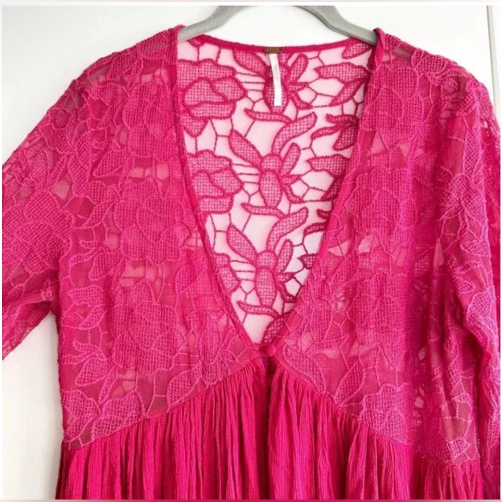 Free People With Love From India Bell Sleeve Crochet Lace Mini Boho - Picture 7 of 16